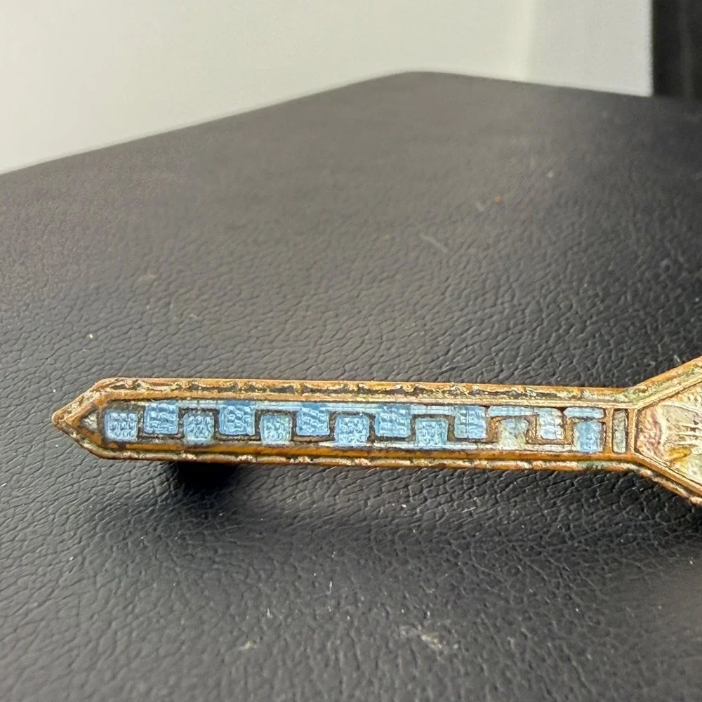 Vintage Bar Brooch Gold Tone Blue Enamel Art Deco Revival‎